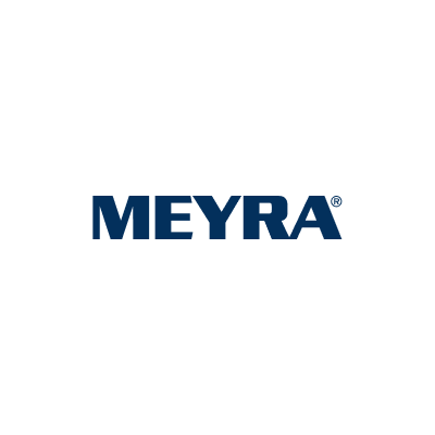 Granatowe logo MEYRA na czarnym tle